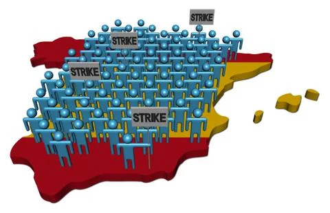 Workers on strike on spain map flag illustration Stock Illustration