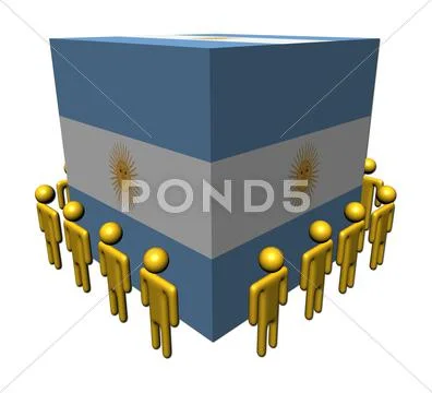 Workers surrounding argentina flag cube illustration Stock Illustration