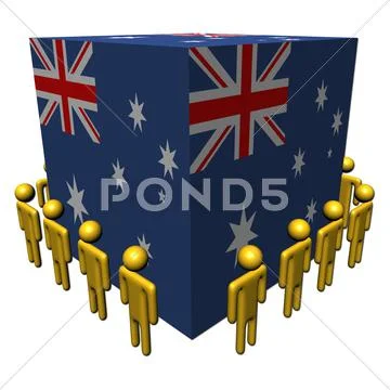 Workers surrounding australia flag cube illustration Stock Illustration