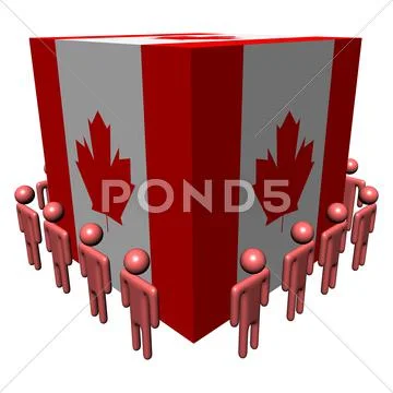 Workers surrounding canada flag cube illustration Stock Illustration