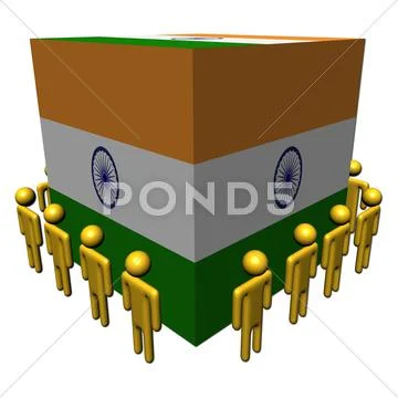 Workers surrounding indian flag cube illustration Stock Illustration