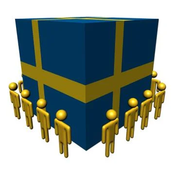 Workers surrounding sweden flag cube illustration Stock Illustration