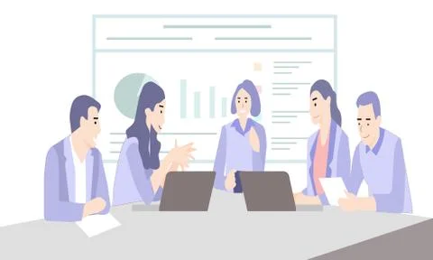 Workers at the table discuss important issues, vector graphics Stock Illustration