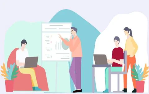 Workers at the table discuss important issues, vector graphics Illustrazione stock