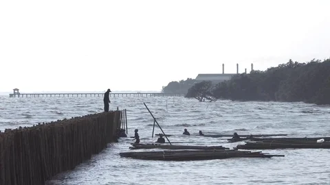 Workers take a break while making a barrier Stock Footage 77739820