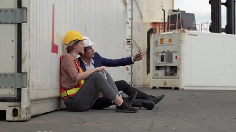 Workers taking a break in the warehouse Stock Footage 154188188