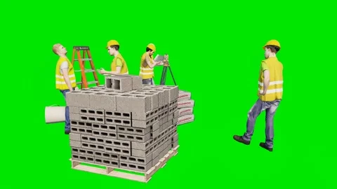 Workers talking near a pallet of brick set on a 3d animated green screen 動画素材 329596905