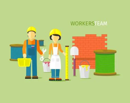 Workers Team People Group Flat Style Stock Illustration