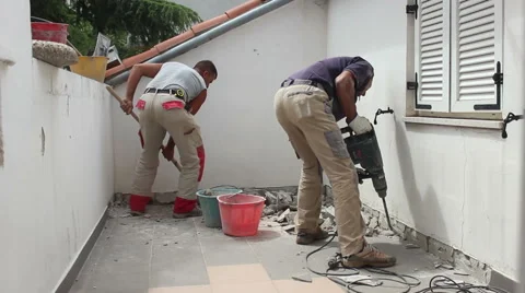 Workers on terrace Stock Footage 46716931