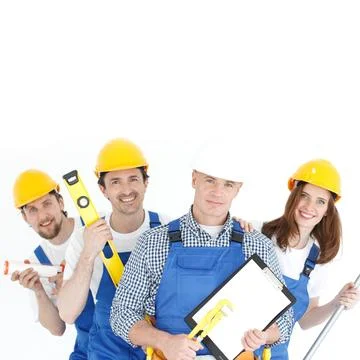 Workers with tools and contract Stock Photos