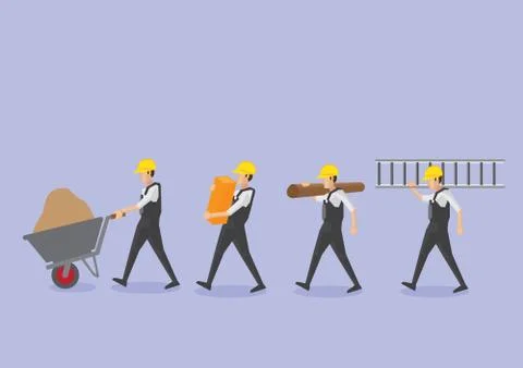 Workers with Tools in Profile View Vector Icon Set Stock Illustration