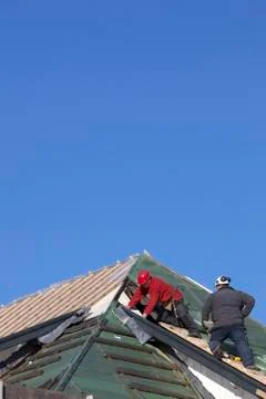 Workers on top of new building Stock Photos