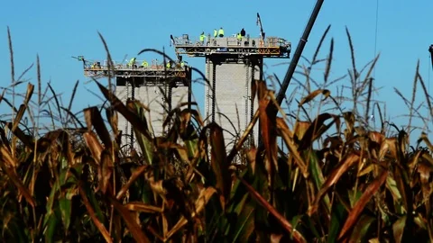 Workers on top of tower in middle of corn field 動画素材 73777044