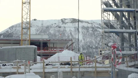 Workers in Tromsø, Norway, construction close Stock Footage 76566909