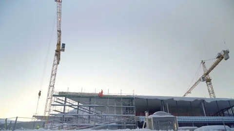 Workers in Tromsø, Norway, construction wide Stock Footage 76565917