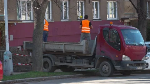 Workers on a trucks Stock Footage 151658096