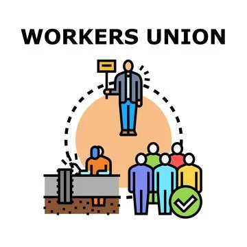 Workers union bringing together employees for protection Stock Illustration