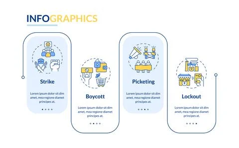 Workers union protest tactics rectangle infographic template Stock Illustration