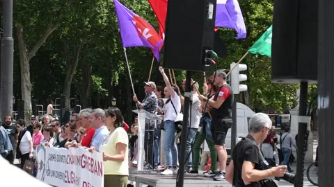 Worker's union strike day one. Bilbao. Flags people power Stock Footage 198313366