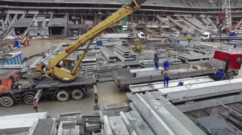 Workers Unloaded Concrete Structures With Crane to a Truck. Construction Site, Stock Footage 60789848