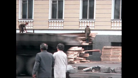 Workers Unloading Timber Video stock 278399476