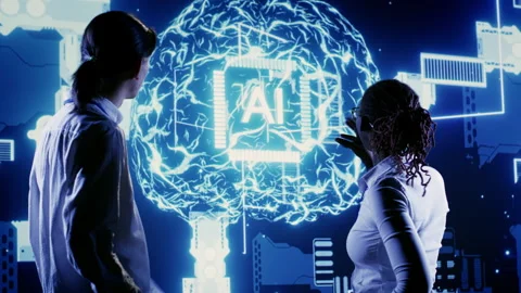 Workers using AI computing simulation Stock Footage 250292704