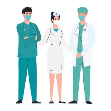 Workers using face mask during covid 19 on white background Illustrazione stock