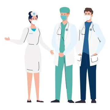 Workers using face mask during covid 19 on white background Illustrazione stock