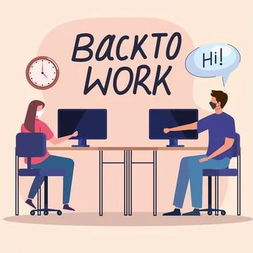 Workers wearing face mask back to work Stock Illustration