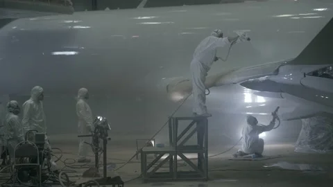Workers will paint the plane white. Stock Footage 157283475