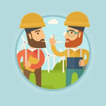 Workers of wind farm talking vector illustration Stock Illustration