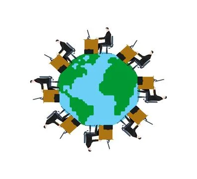 Workers work all over earth. concept of a network of workers around the world Stock Illustration
