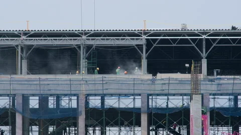 Workers work at construction site reinforced concrete structures. Stock Footage 188421440