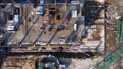 Workers work on construction in winter Stock Footage 231032456