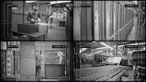 Workers work in a metal processing plant. Surveillance cameras record their work Stock Footage 108349629