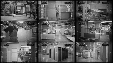 Workers work in a metal processing plant. Surveillance cameras record their work 스톡 동영상 108349727