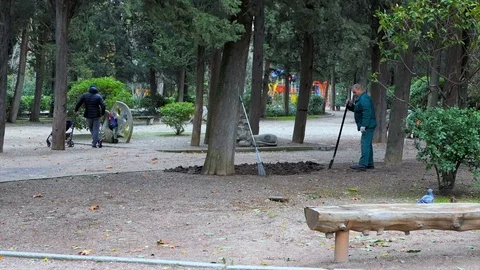 Workers work in the park Video stock 83689194