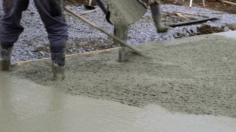 Workers work on site. Detail of casting pump concrete to foundations of house Vídeos de archivo 120685630