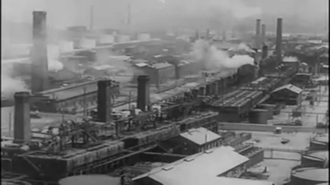 Workers work in steel and coal factory - 1950 Stock Footage 92799333