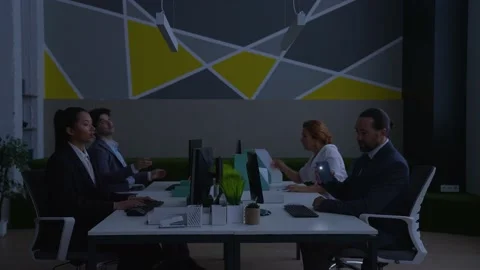 Workers working at computers, turned off light, annoyed, blackout Video stock 233994222