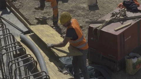 Workers Working in Construction Site, High Angle Stock-Footage 75041746