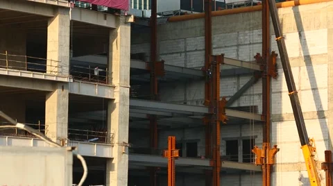 Workers working at construction site. Man welding metal frame for concrete found Stock-Footage 55962264