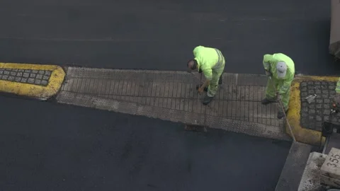 Workers working during Asphalting Road Work Видео 166638373