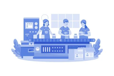 Workers Working In A Factory Illustration concept on white background Illustrazione stock
