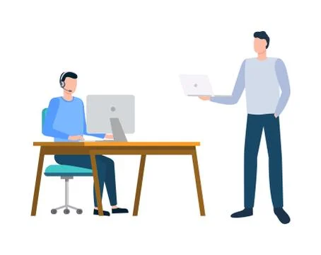 Workers working with Laptop, People and Pc Vector Illustrazione stock