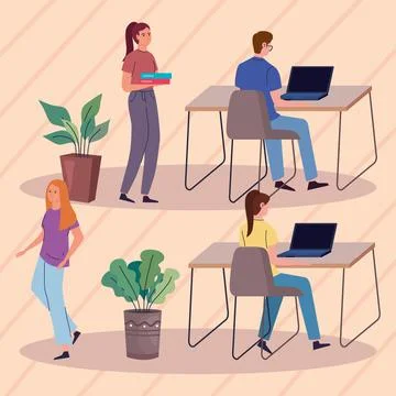 Workers in workplace Stock Illustration