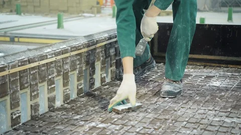 Workers in the workshop of the House-building plant. Industrial interior Stock Footage 125459508