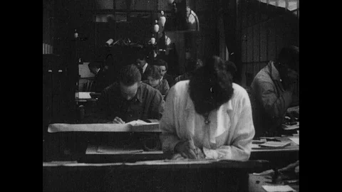 Workers writing down information, Women's Munition Work, 1st January 1917 Stock Footage 131082127