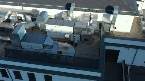 WorkersOnRoofCircle Stock Footage 116257771