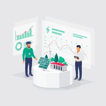 Workes Creating Renewable Power Station Energy Battery Storage System Stock Illustration